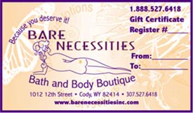 Gift Certificates Bare Necessities Cody Wyoming