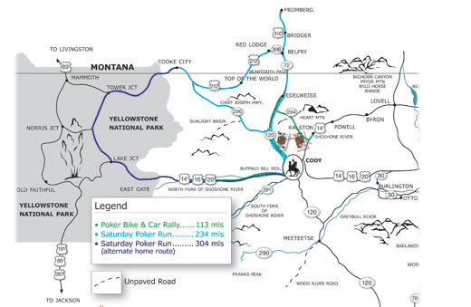 Cody Thunder Rally Poker Run Route - Ctr Map On Page 